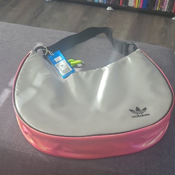 adidas Handbags - Adidas Metamoto Crescent Shoulder Bag in Silver and Pink